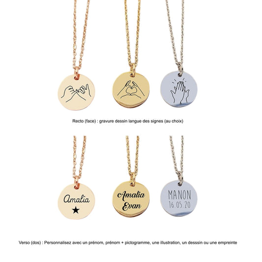 Collier personnalisé en langue des signes et gravure verso - Nemeti Bijoux