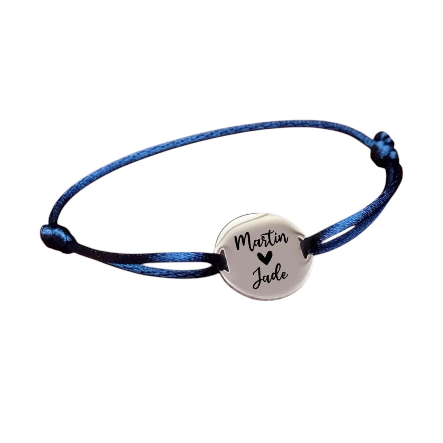Bracelet cordon nylon personnalisé avec médaille pastille gravée - Nemeti Bijoux
