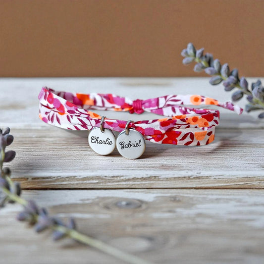 Bracelet liberty Personnalisé avec médailles gravées Cadeau Maman Mamie Marraine Bijou naissance Cadeau fête des mères