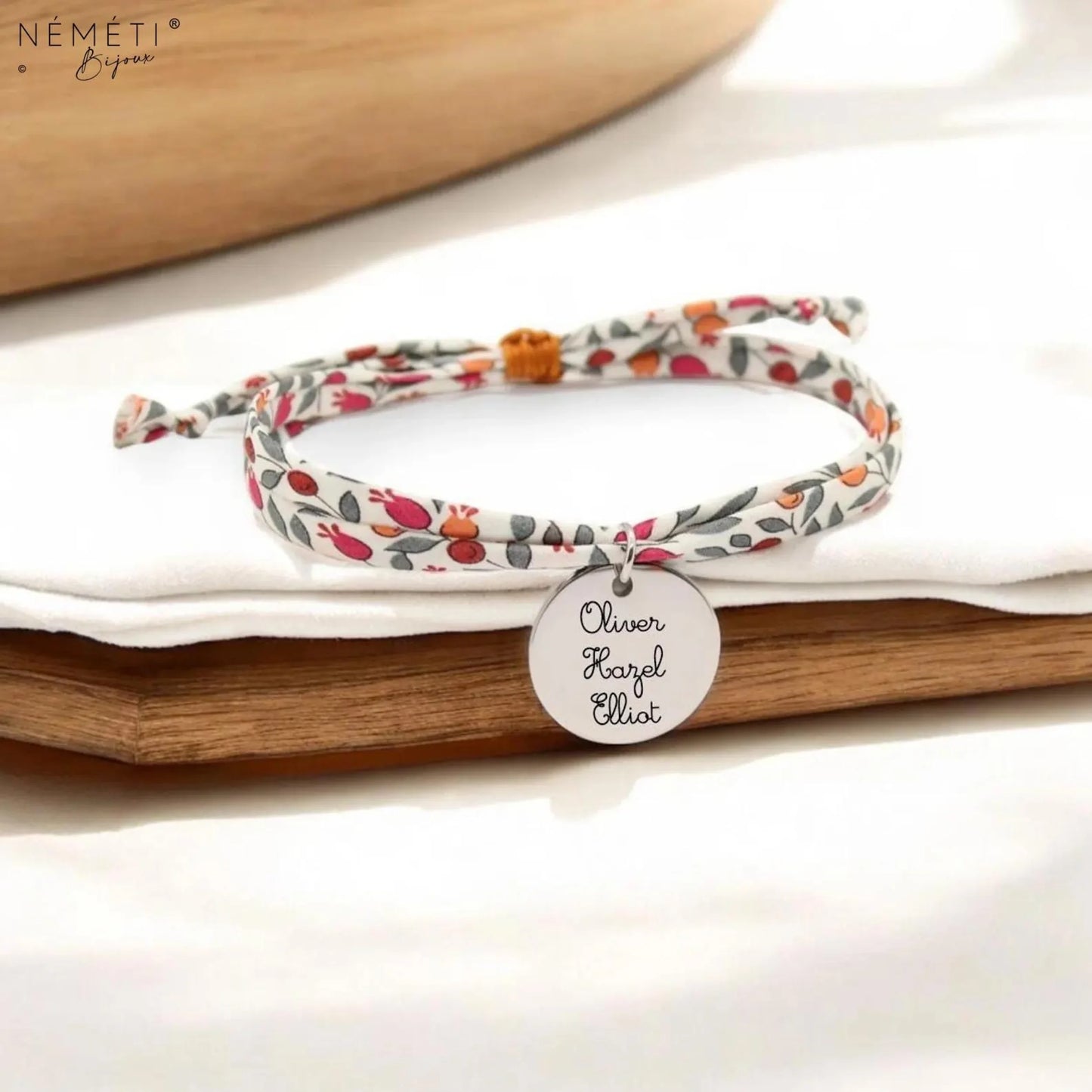 Bracelet liberty personnalisé cordon Floriana tangerine - Nemeti Bijoux