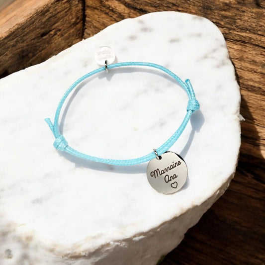 Bracelet personnalisé cordon ajustable avec médaille - Nemeti Bijoux