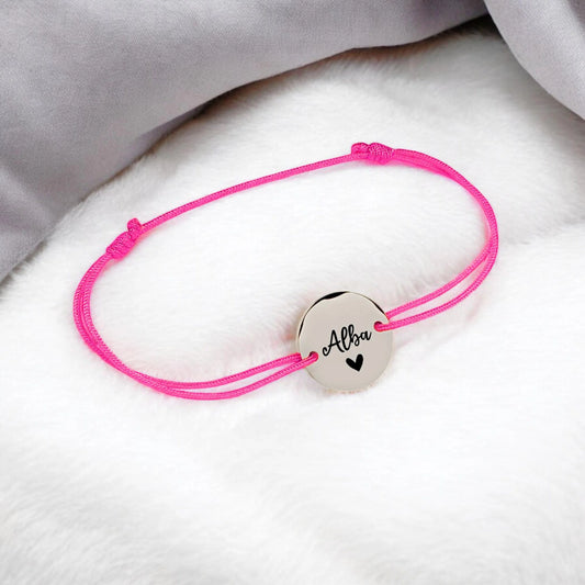 Bracelet personnalisé cordon tressé et médaille 15mm pastille - Nemeti Bijoux