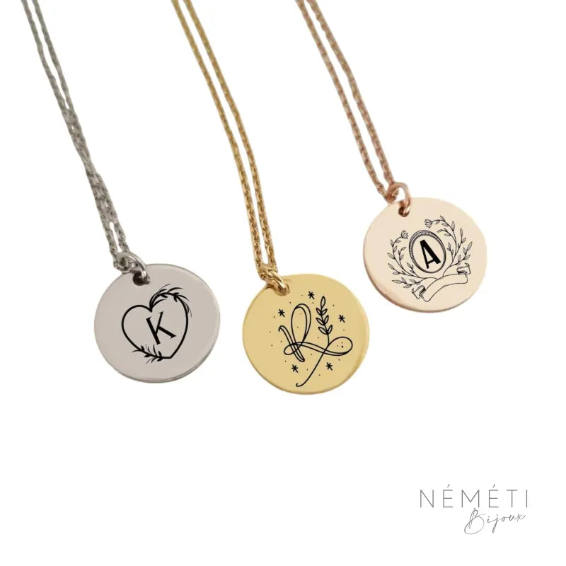 Collier initiale en acier inoxydable monogramme personnalisé gravure laser Nemeti Bijoux