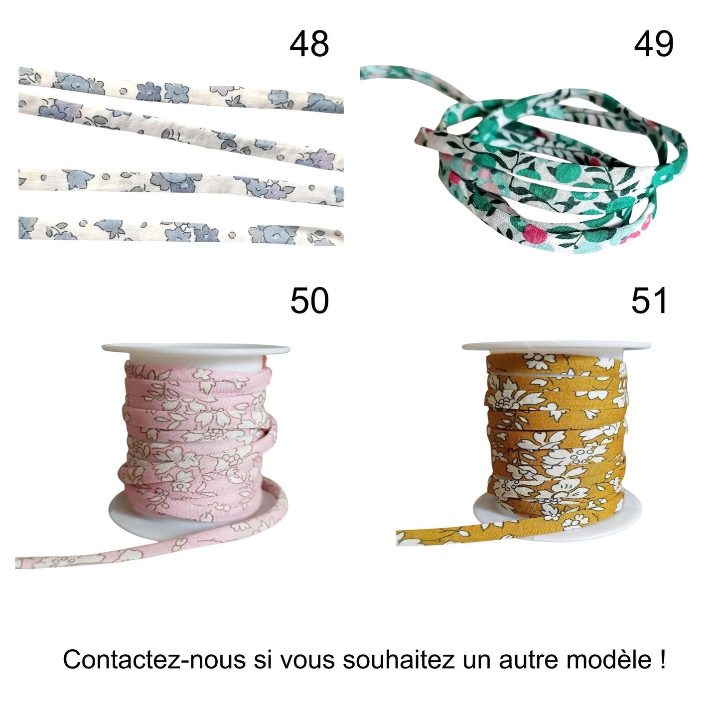 Cordon ou bracelet de rechange Liberty of London spaghetti coton 50 cm - Nemeti Bijoux