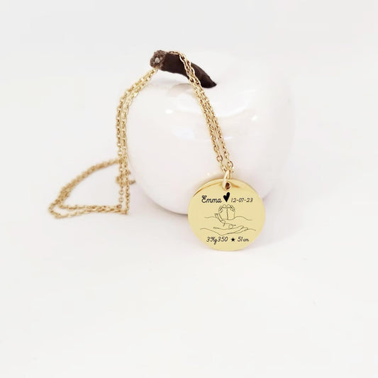 Collier Personnalisé Maman - Gravure Prénom Date Poids et Taille de bébé - Nemeti Bijoux