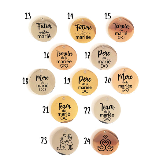 Médaille gravée Mariage - Famille Témoins Team marié mariée - Nemeti Bijoux