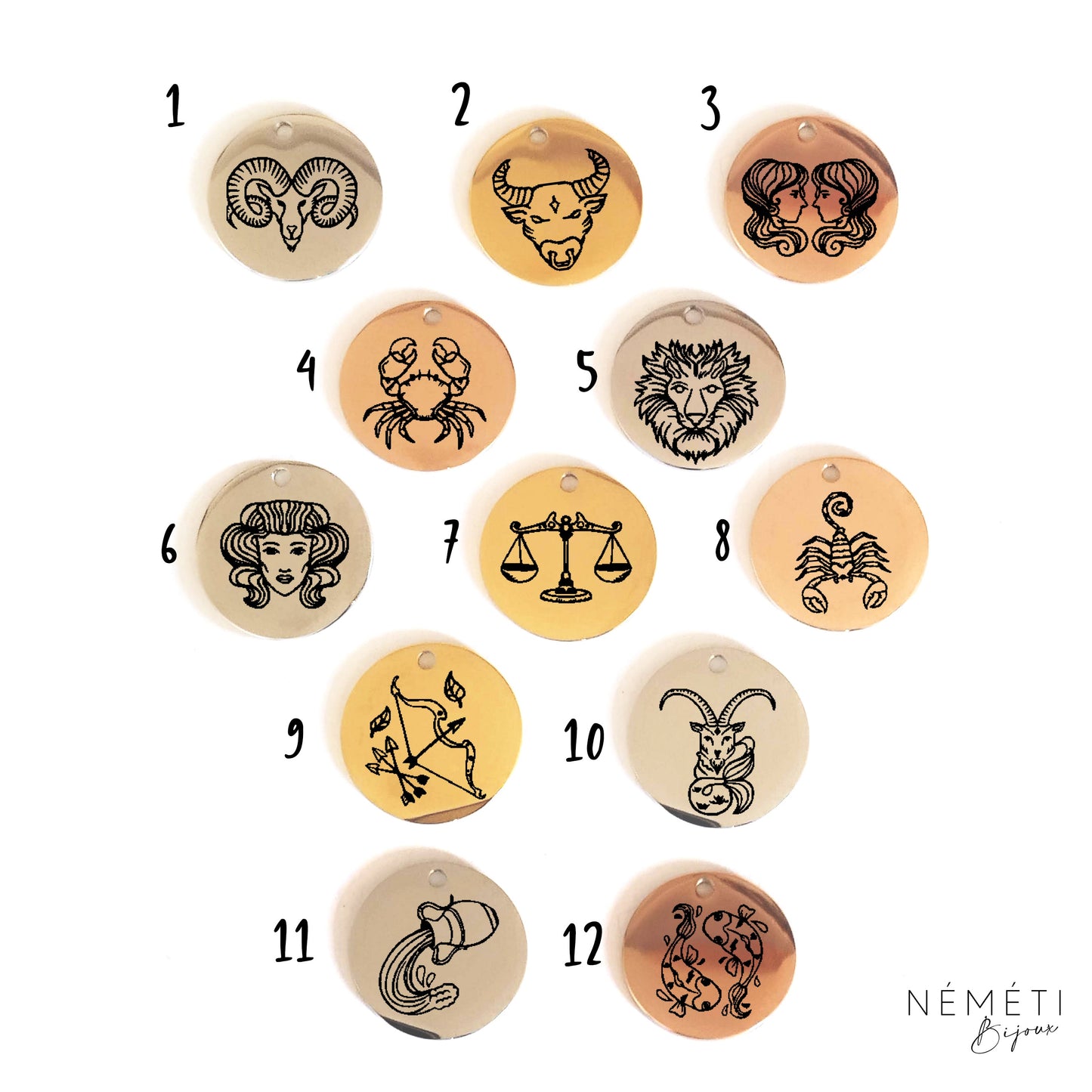Médaille Gravée Astro – Pendentif Signe Astrologique - Nemeti Bijoux