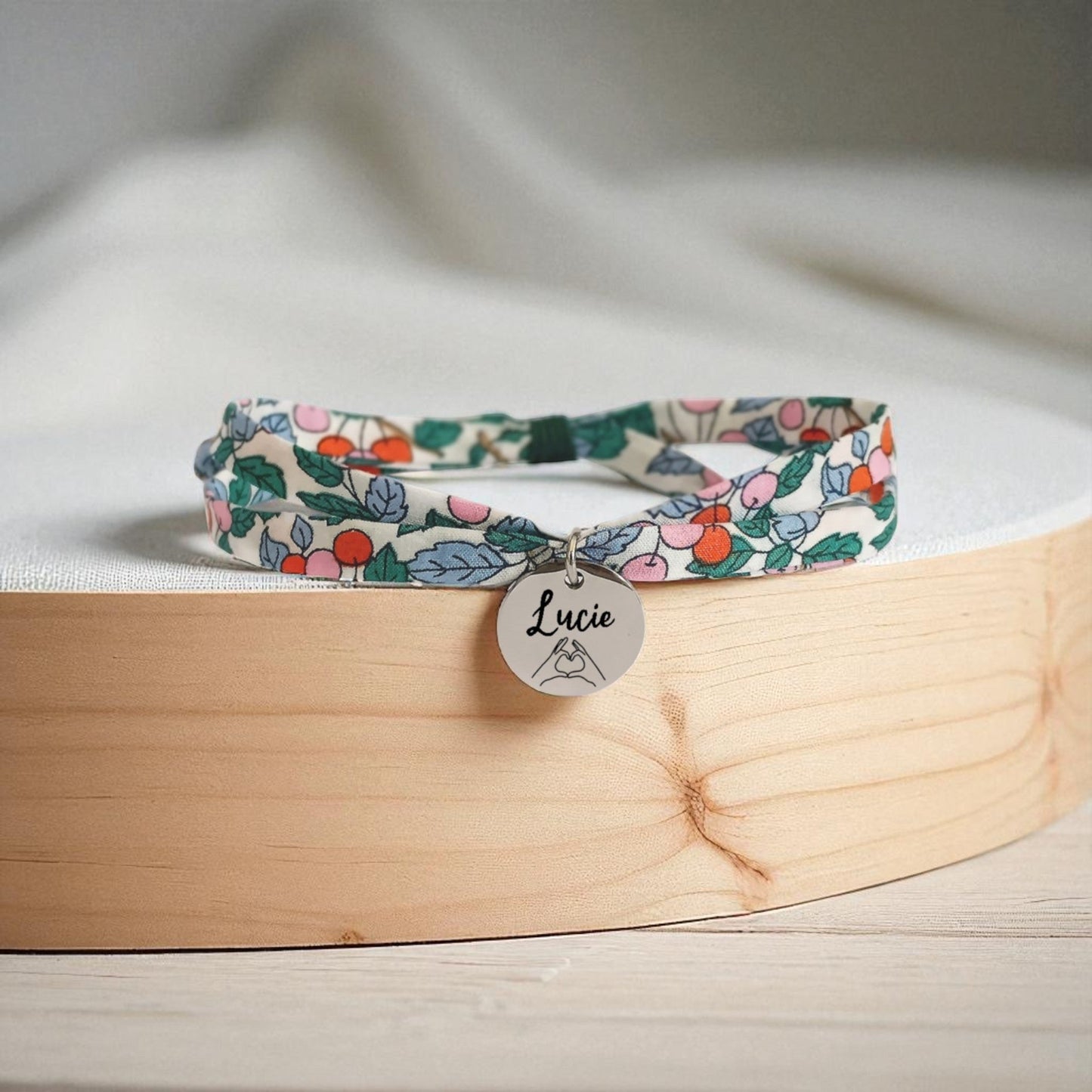 Bracelet liberty personnalisé cordon Colleen’s cerises bleu - Nemeti Bijoux