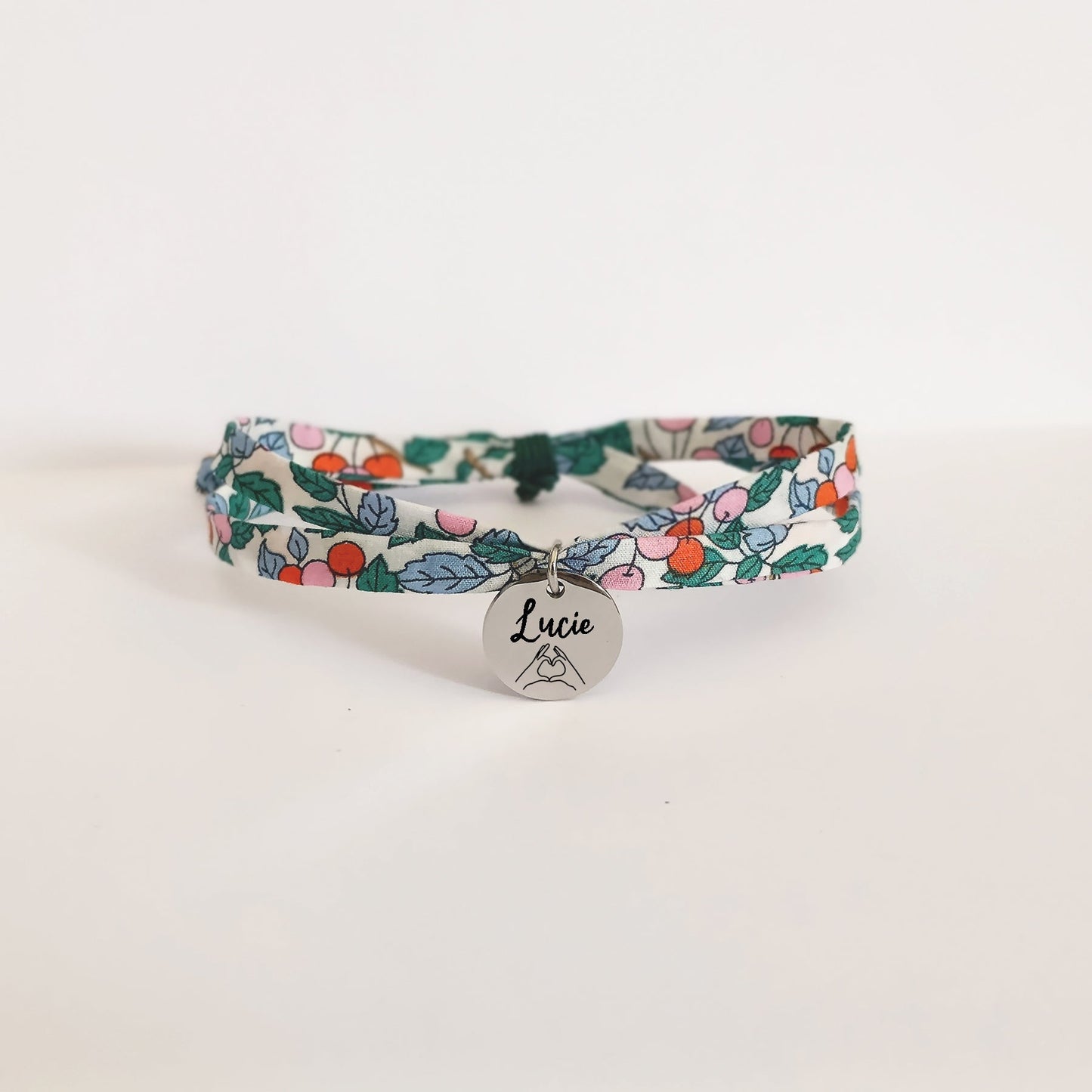 Bracelet liberty personnalisé cordon Colleen’s cerises bleu - Nemeti Bijoux