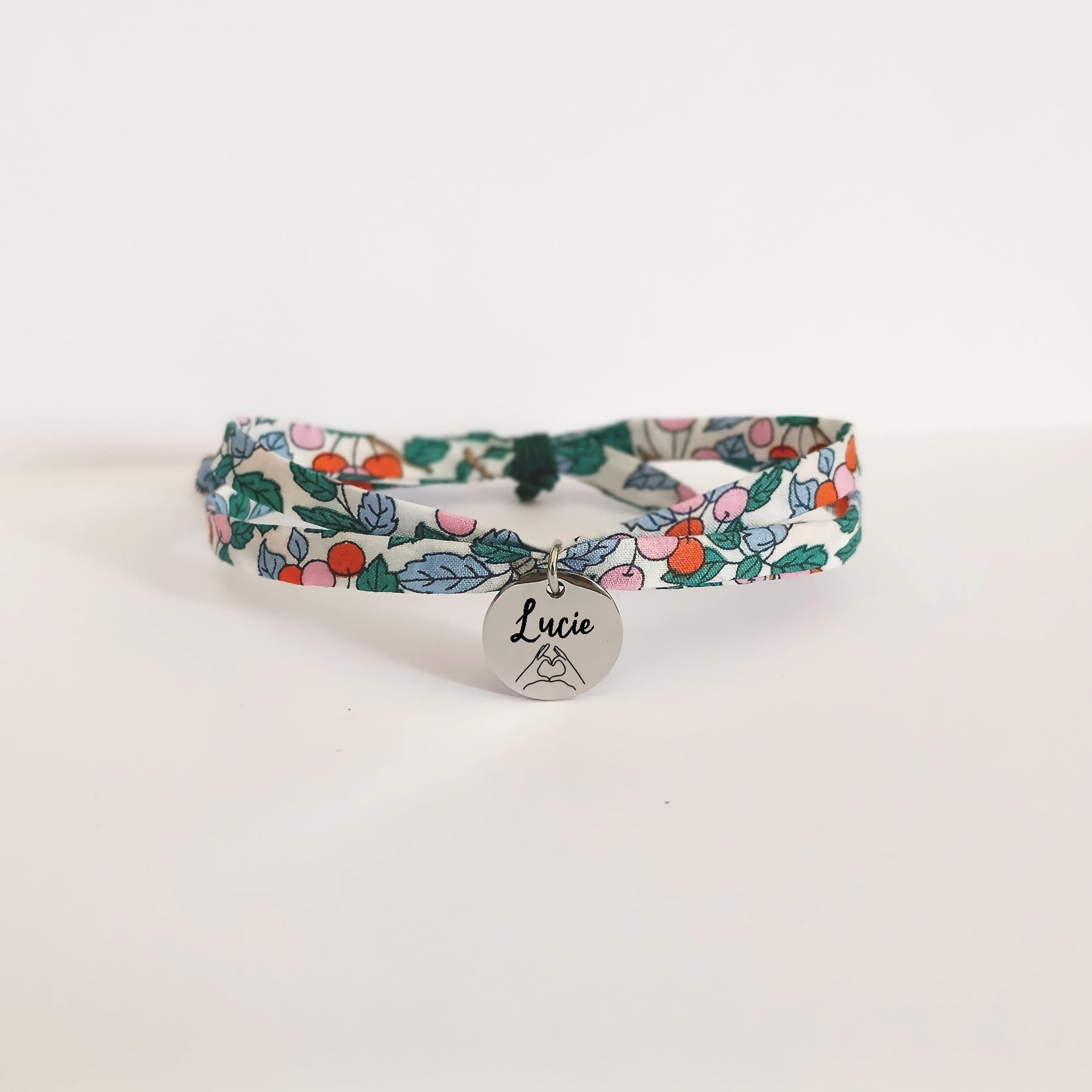 Bracelet liberty personnalisé cordon Colleen’s cerises bleu - Nemeti Bijoux