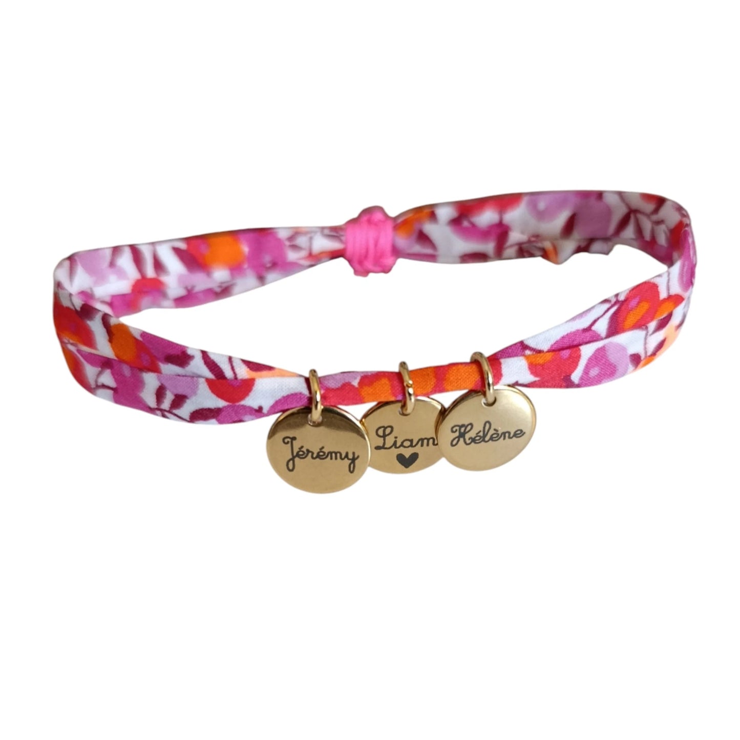 Bracelet liberty Personnalisé avec médailles gravées Cadeau Maman Mamie Marraine Bijou naissance Cadeau fête des mères