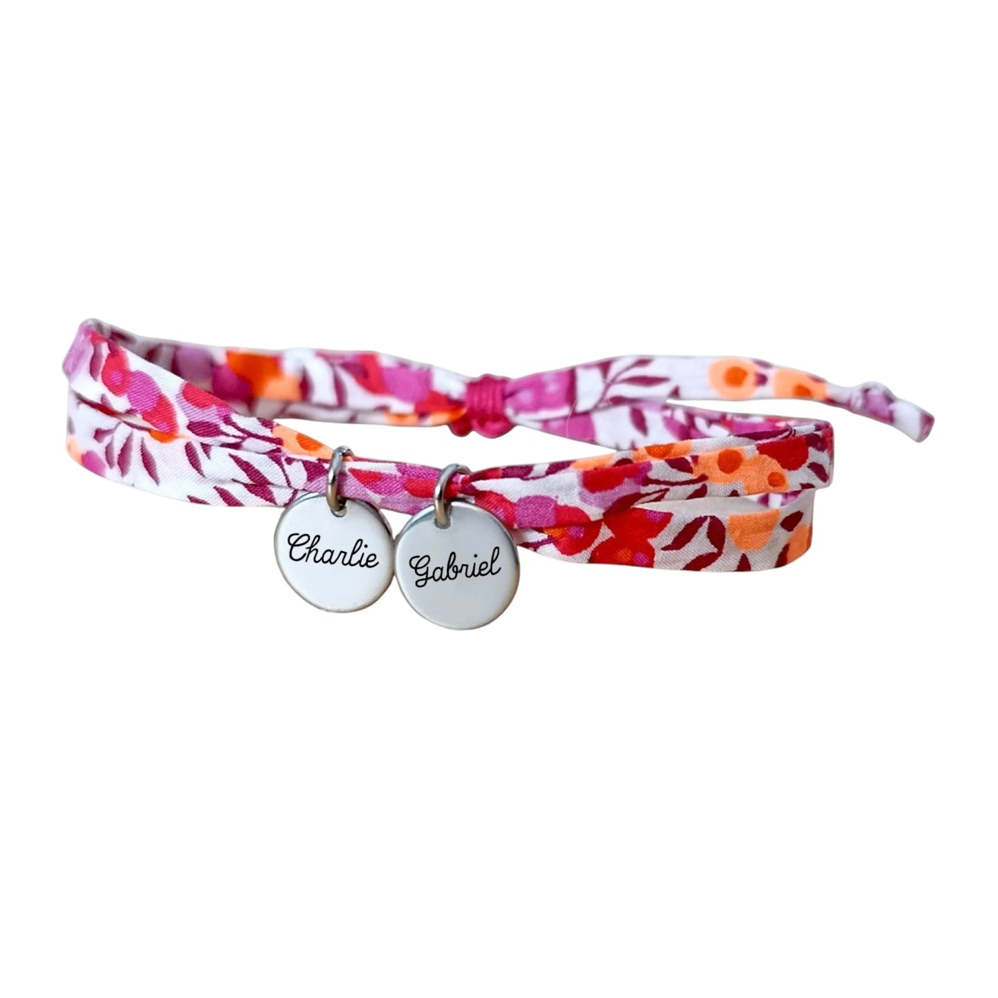 Bracelet liberty Personnalisé avec médailles gravées Cadeau Maman Mamie Marraine Bijou naissance Cadeau fête des mères
