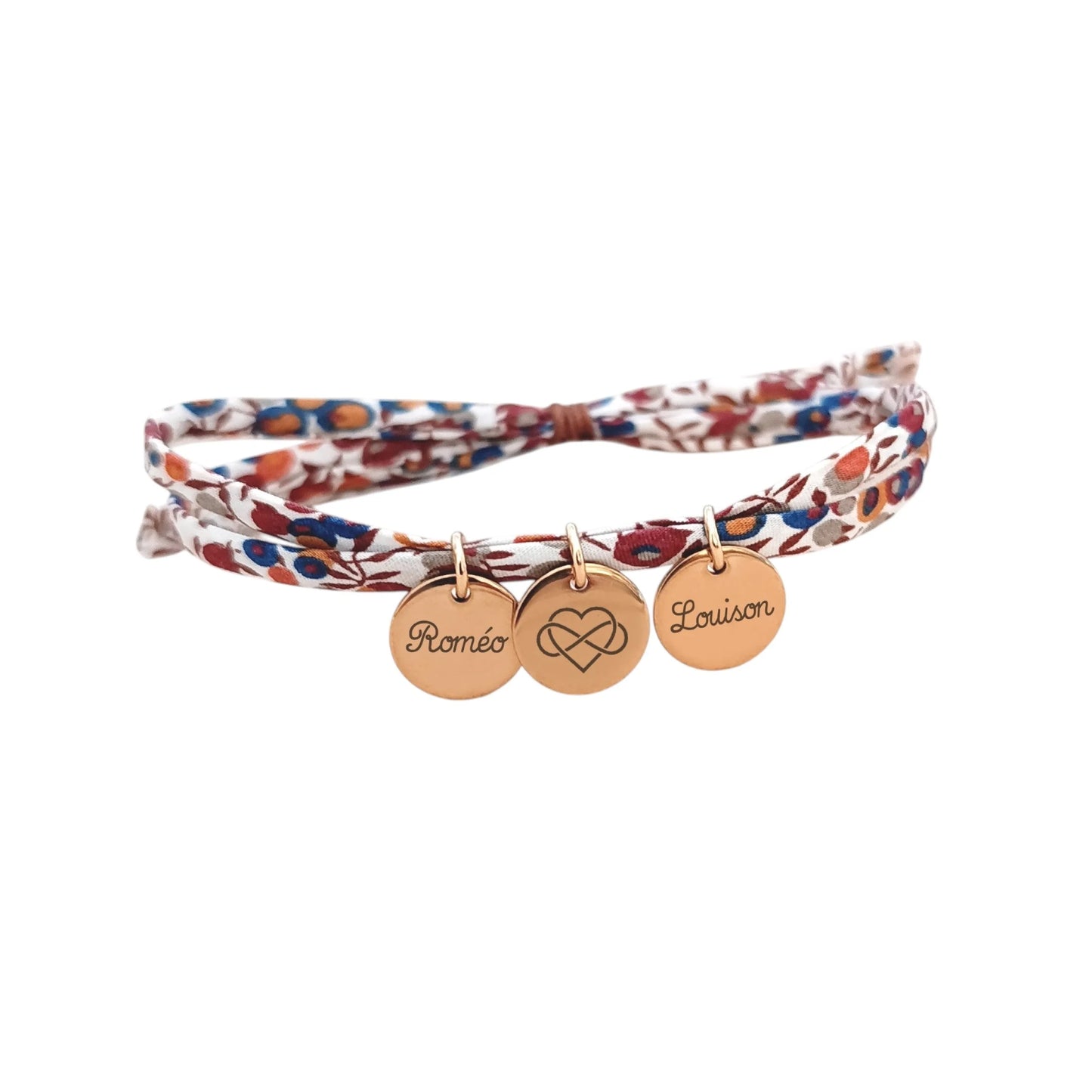 Bracelet liberty Personnalisé avec médailles gravées Cadeau Maman Mamie Marraine Bijou naissance Cadeau fête des mères