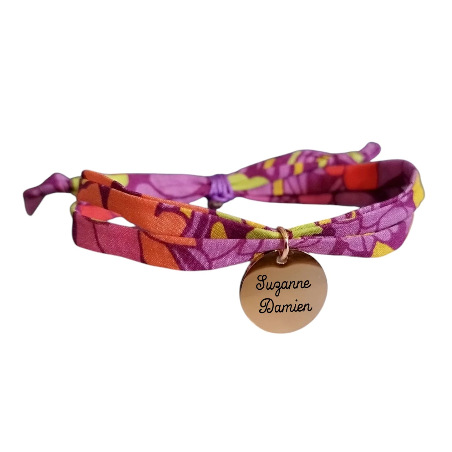 Bracelet liberty personnalisé cordon Art Fabrics 70 floral violet - Nemeti Bijoux