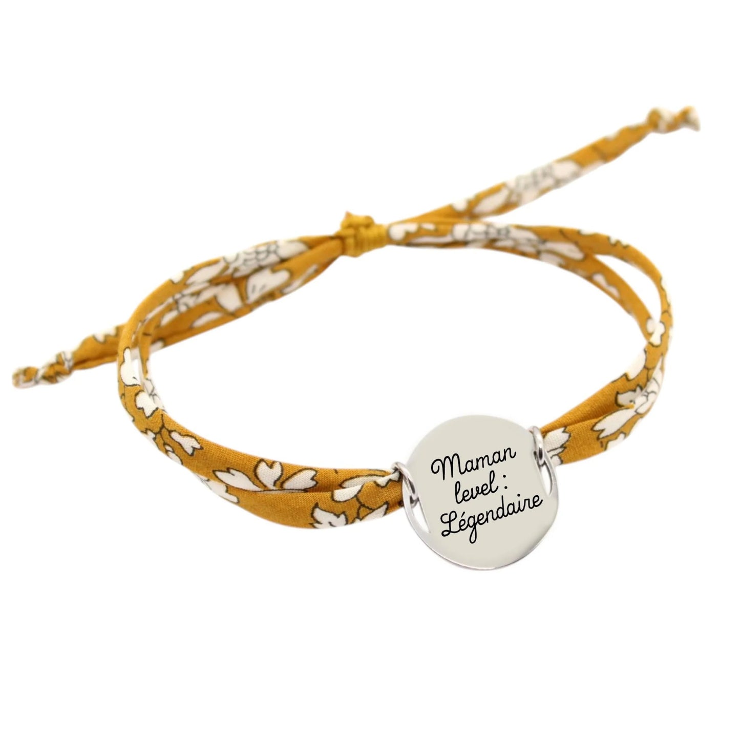 Bracelet liberty personnalisé cordon capel jaune moutarde - Nemeti Bijoux