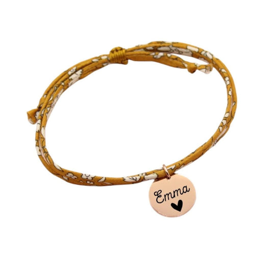 Bracelet liberty personnalisé cordon capel jaune moutarde - Nemeti Bijoux