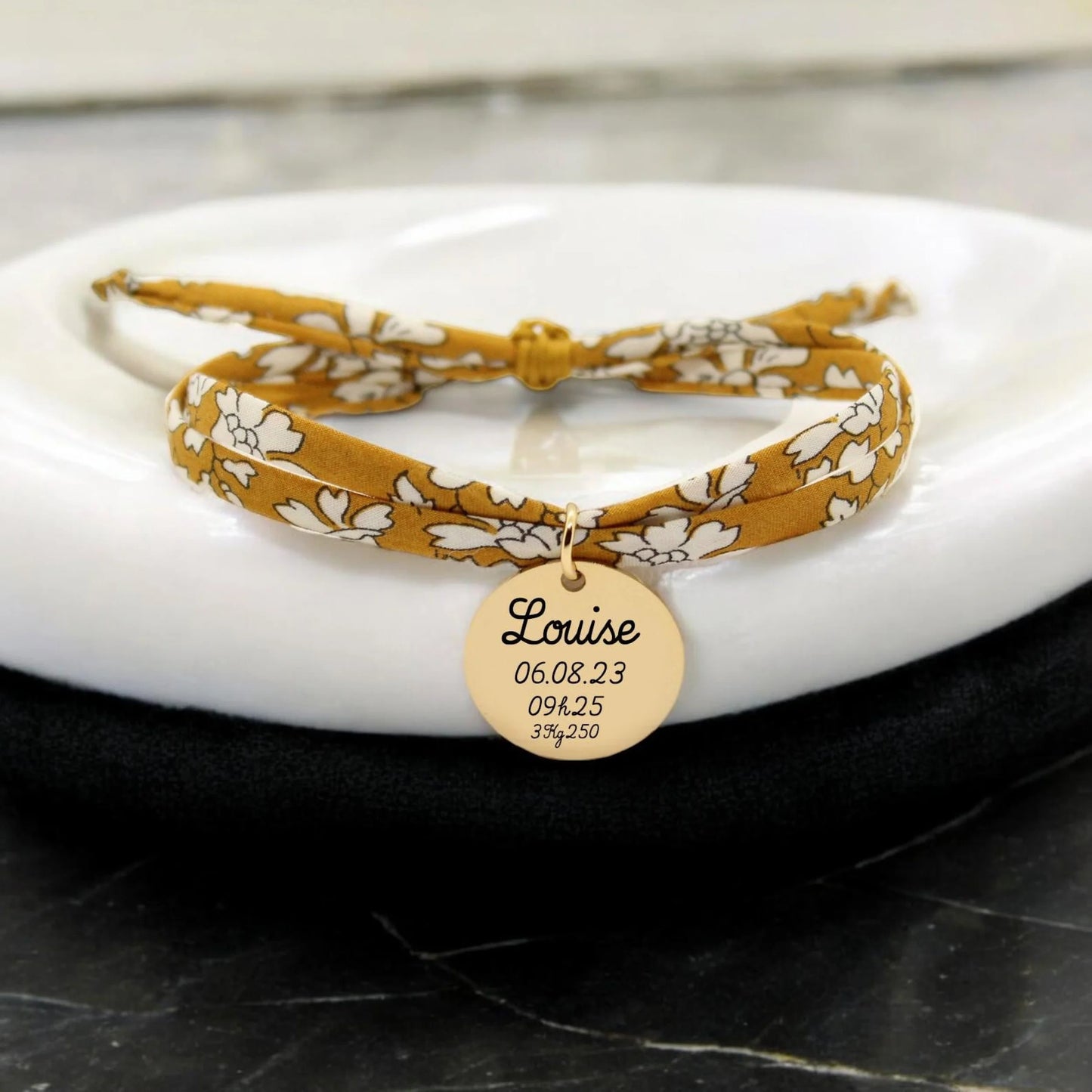 Bracelet liberty personnalisé cordon capel jaune moutarde - Nemeti Bijoux