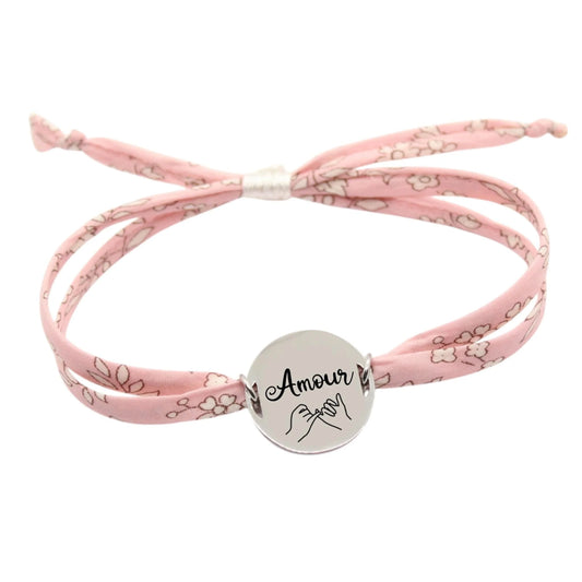 Bracelet liberty personnalisé cordon capel rose clair - Nemeti Bijoux