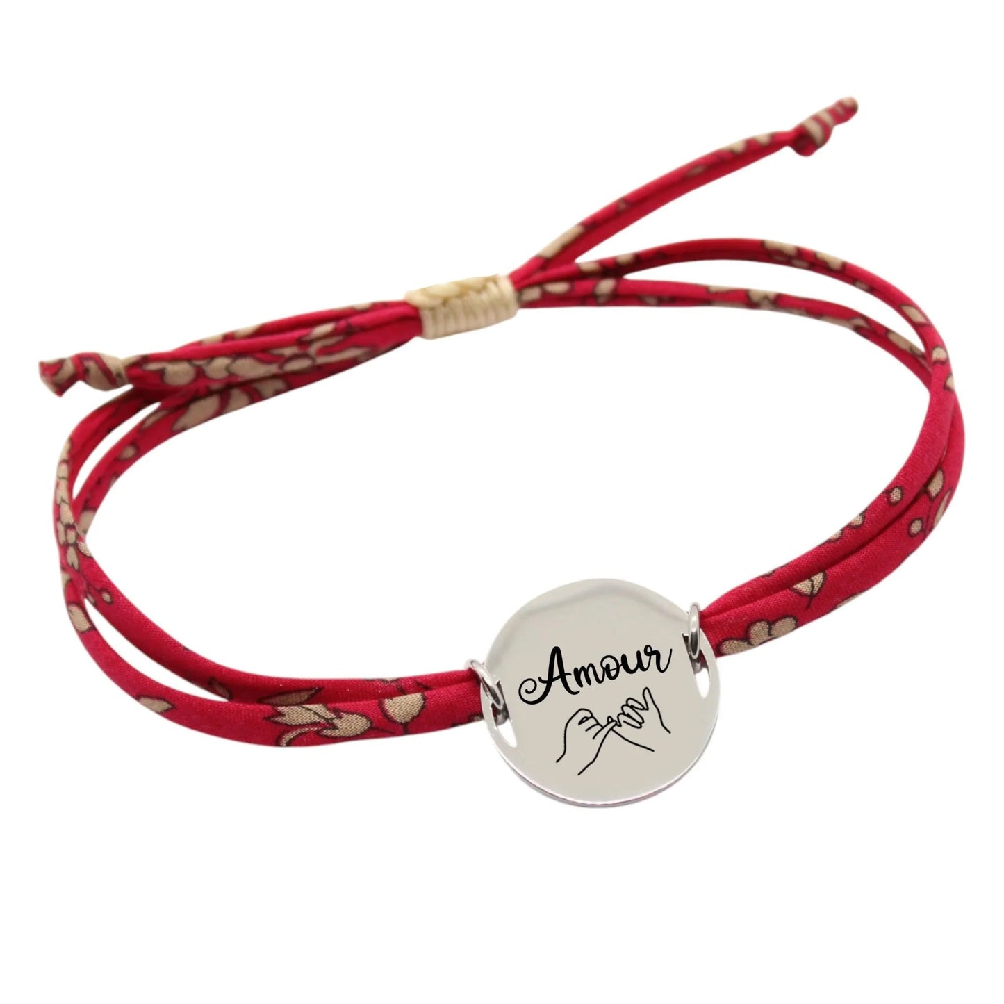 Bracelet liberty personnalisé cordon capel rouge beige - Nemeti Bijoux