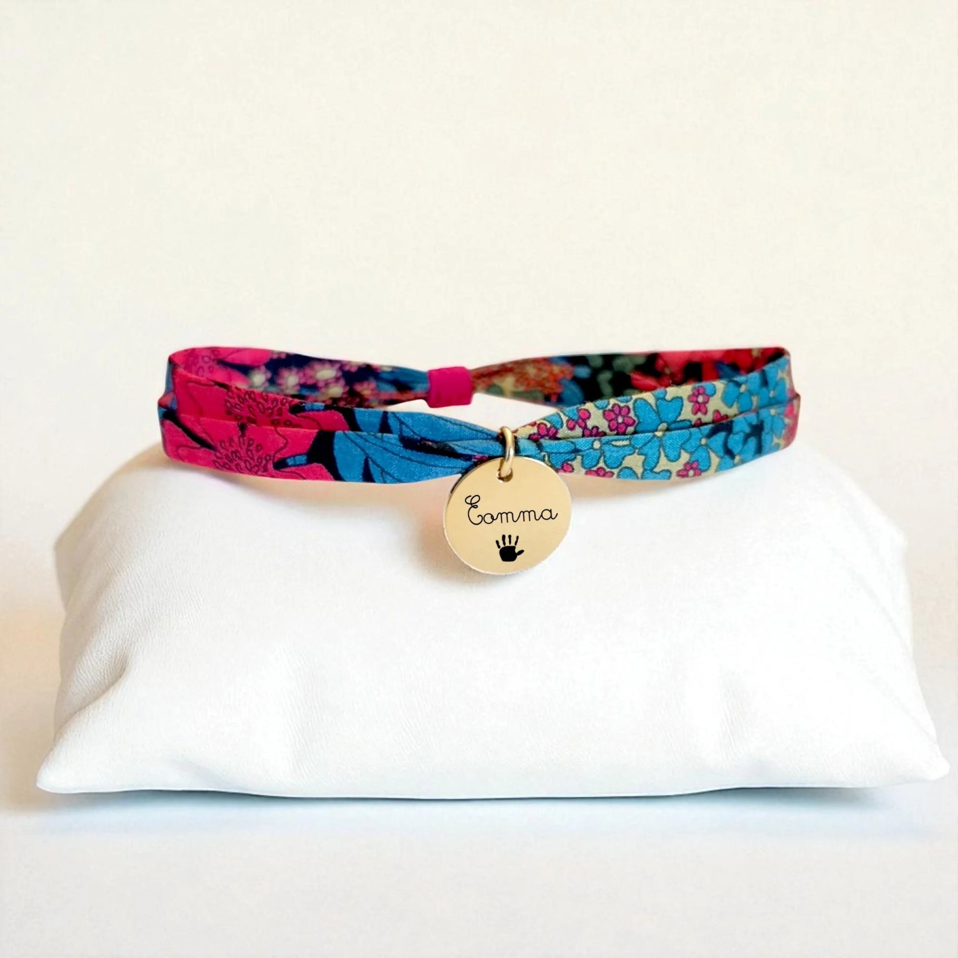 Bracelet liberty personnalisé cordon Ciara Pétrole avec médaille personnalisée - Nemeti Bijoux