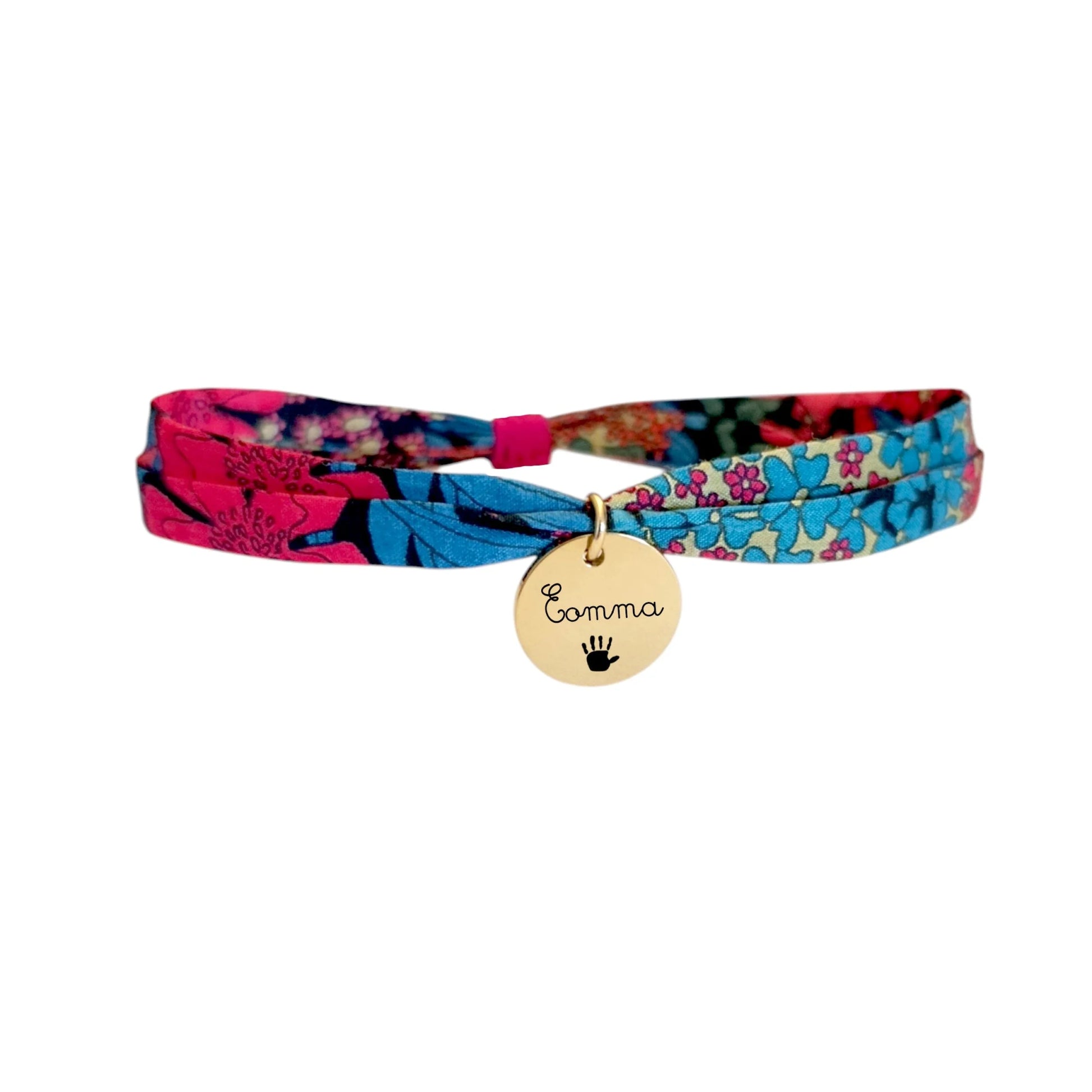 Bracelet liberty personnalisé cordon Ciara Pétrole avec médaille personnalisée - Nemeti Bijoux