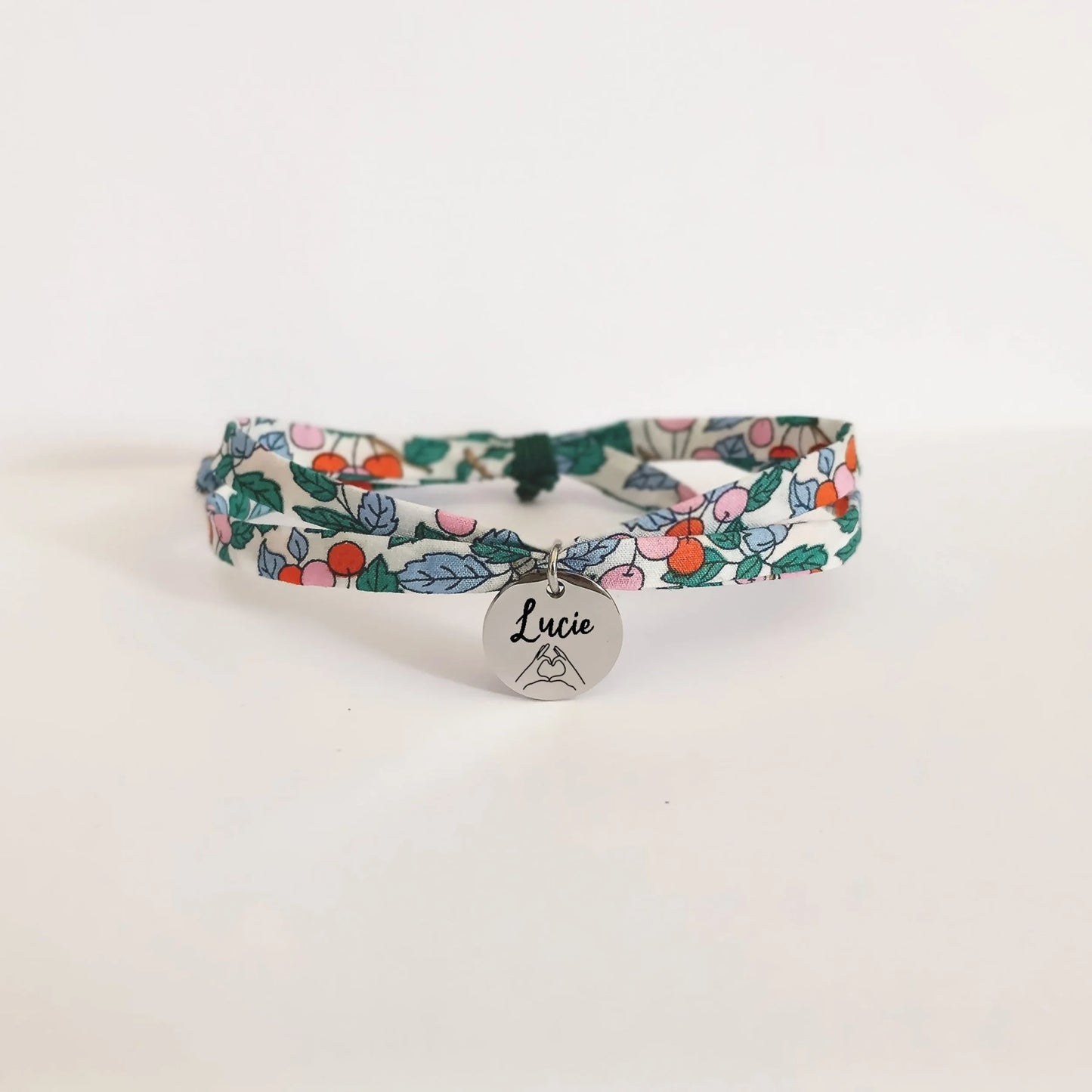 Bracelet liberty personnalisé cordon Colleen’s cerises bleu - Nemeti Bijoux