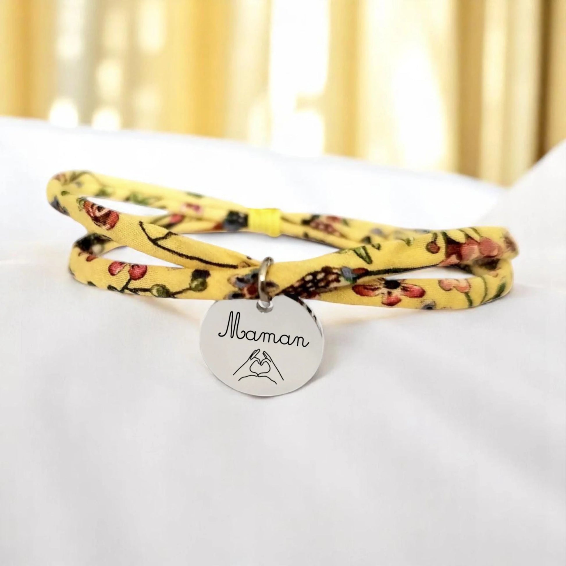 Bracelet liberty personnalisé cordon Donna Leigh Camomille jaune - Nemeti Bijoux
