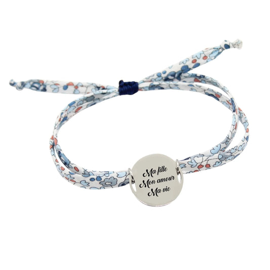 Bracelet liberty personnalisé cordon Eloise bleu marine - Nemeti Bijoux