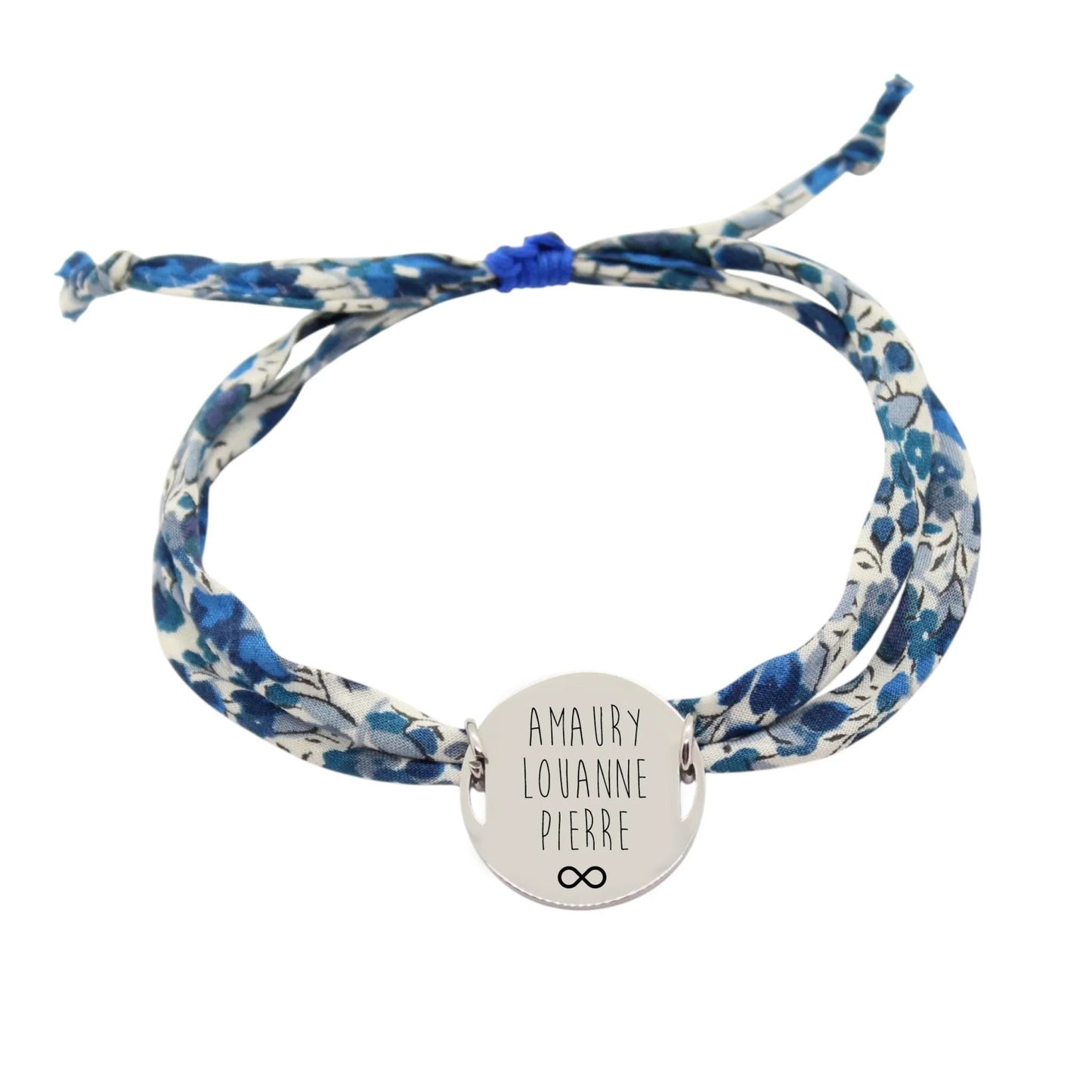 Bracelet liberty personnalisé cordon Emma and Georgina bleu - Nemeti Bijoux