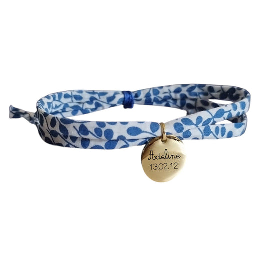 Bracelet liberty personnalisé cordon floral bleu et blanc - Nemeti Bijoux