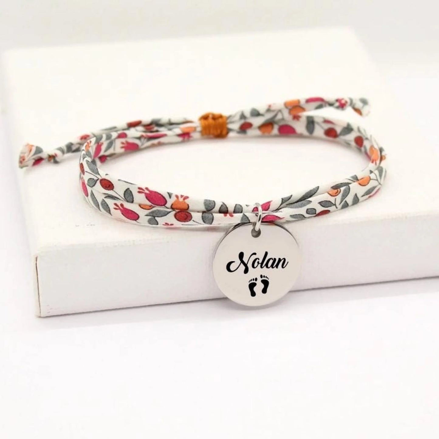Bracelet liberty personnalisé cordon Floriana tangerine - Nemeti Bijoux