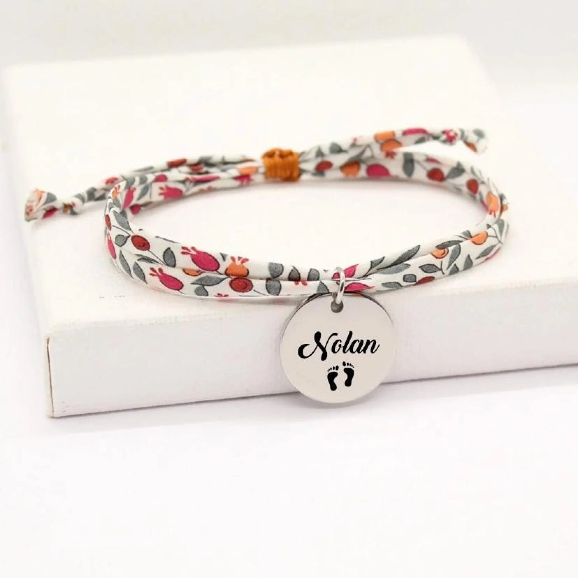 Bracelet liberty personnalisé cordon Floriana tangerine - Nemeti Bijoux