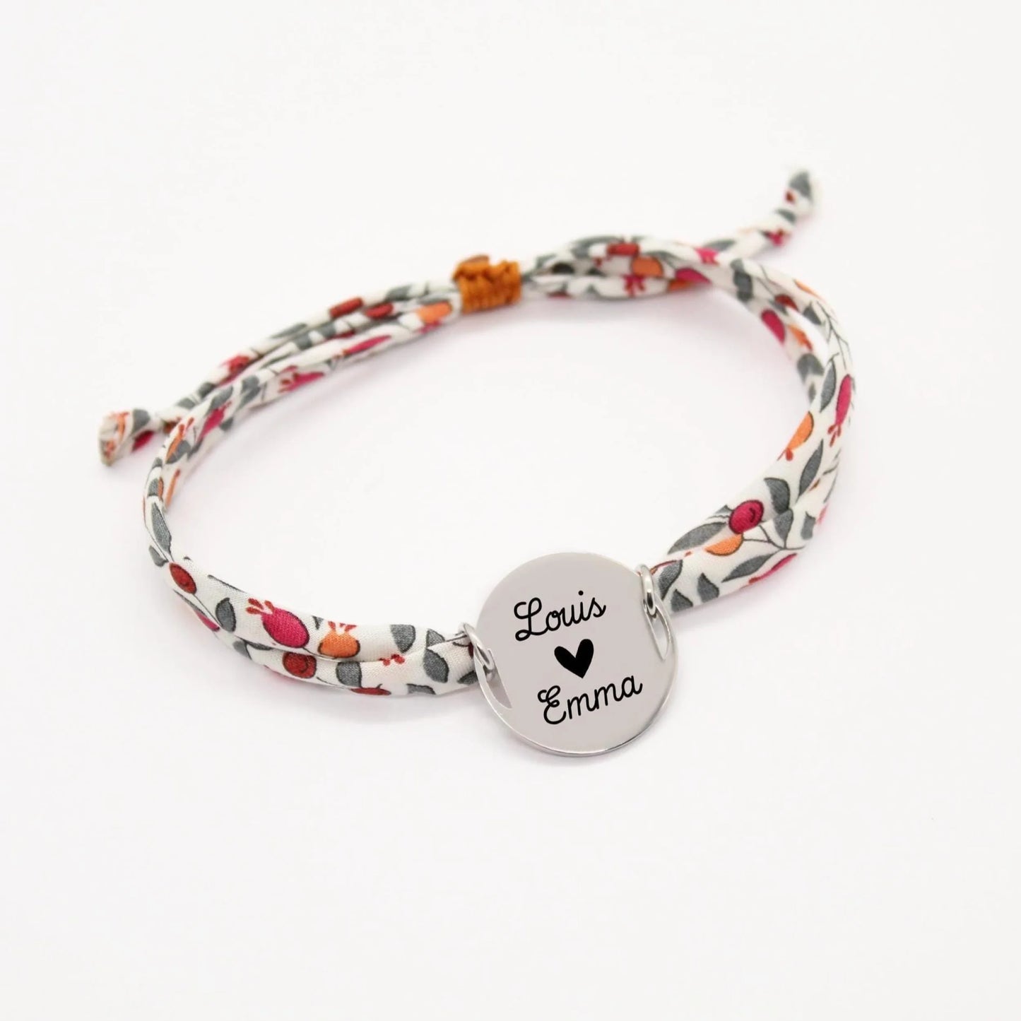 Bracelet liberty personnalisé cordon Floriana tangerine - Nemeti Bijoux