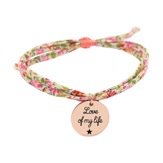 Bracelet liberty personnalisé cordon Hannah Rose Primevères - Nemeti Bijoux