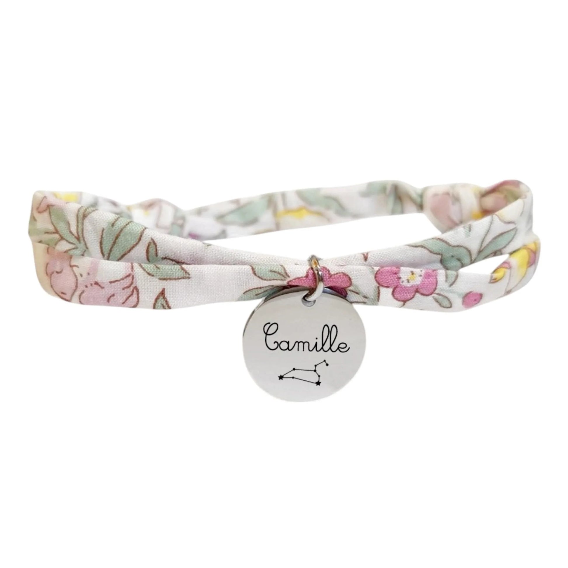 Bracelet liberty personnalisé cordon ’Mamie rose et jaune’ - Nemeti Bijoux