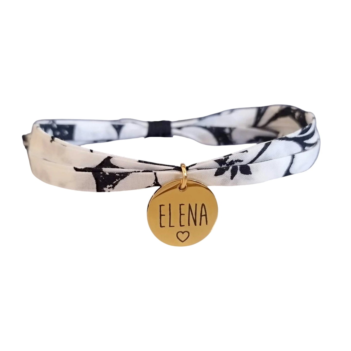 Bracelet liberty personnalisé cordon Margot Mary noir blanc - Nemeti Bijoux