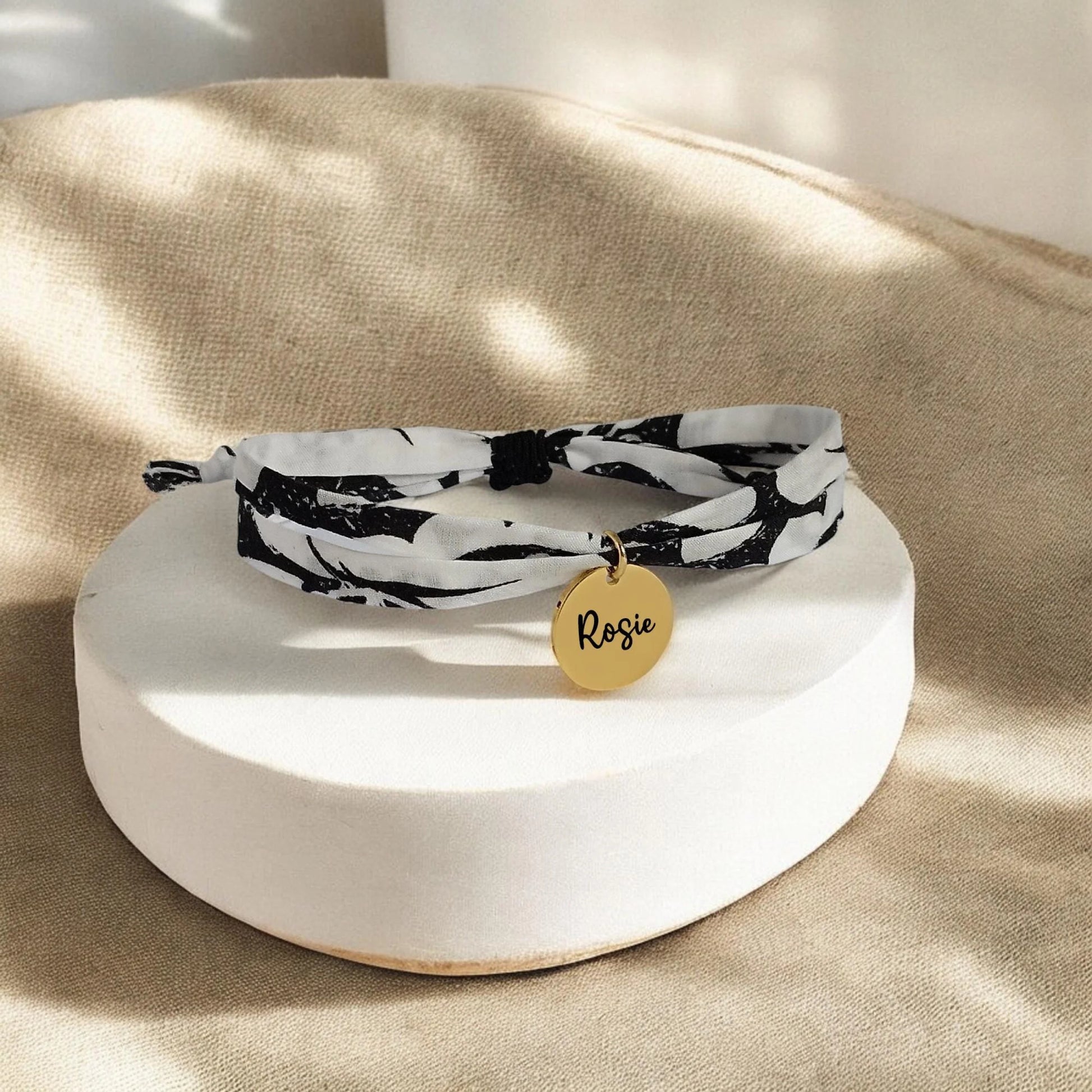 Bracelet liberty personnalisé cordon Margot Mary noir blanc - Nemeti Bijoux