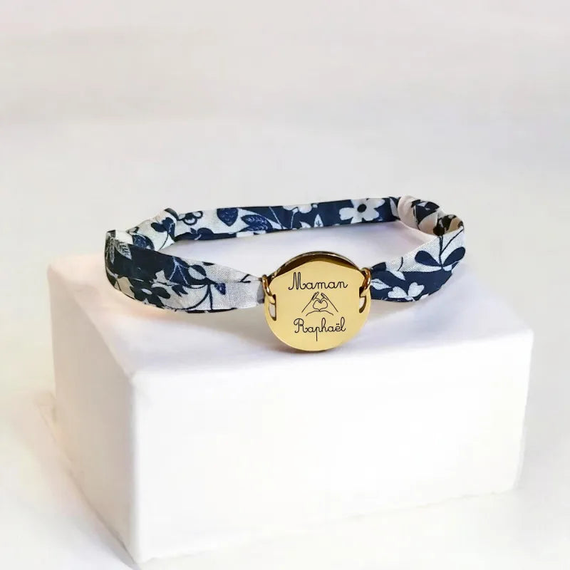 Bracelet liberty personnalisé cordon Mirabelle bleu - Nemeti Bijoux