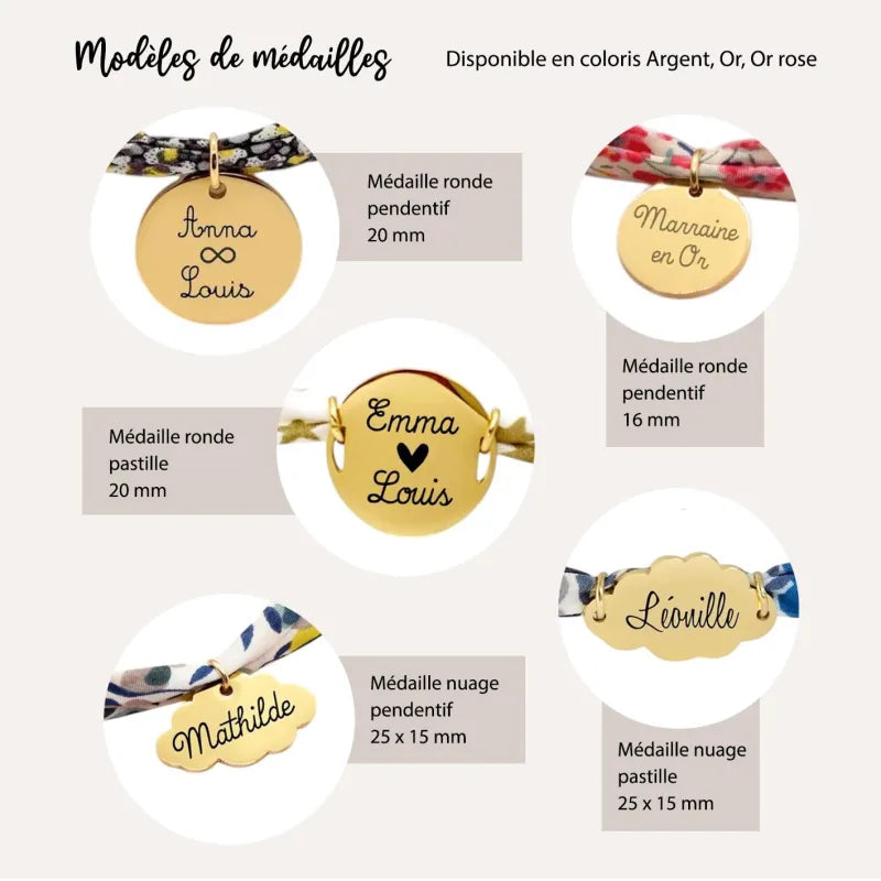 Bracelet liberty personnalisé cordon Phoebe Rose - Nemeti Bijoux