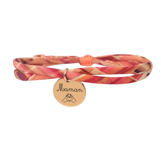 Bracelet liberty personnalisé cordon Sam saumon ou prune - Nemeti Bijoux