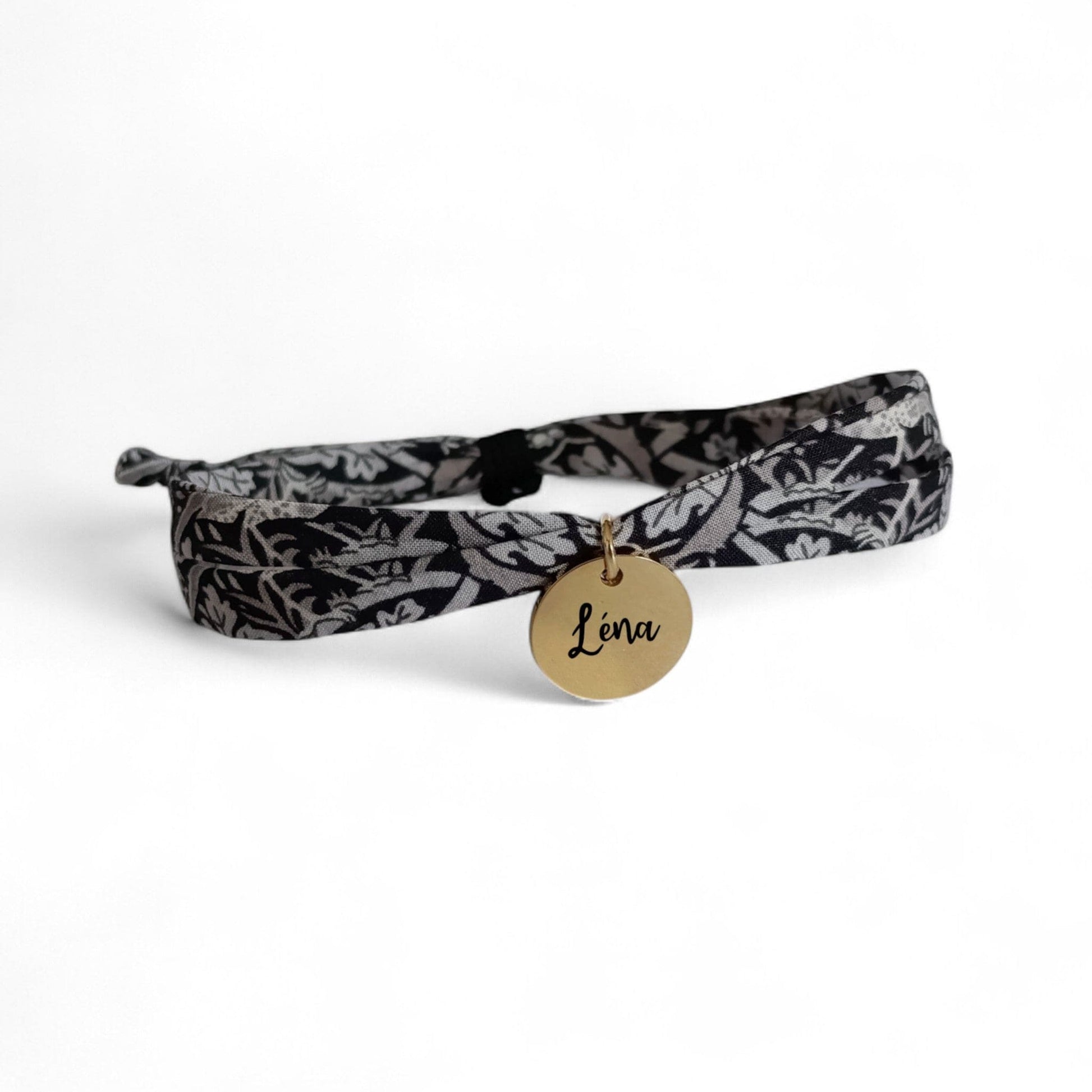 Bracelet liberty personnalisé cordon Strawberry thief Perle Noire - Nemeti Bijoux