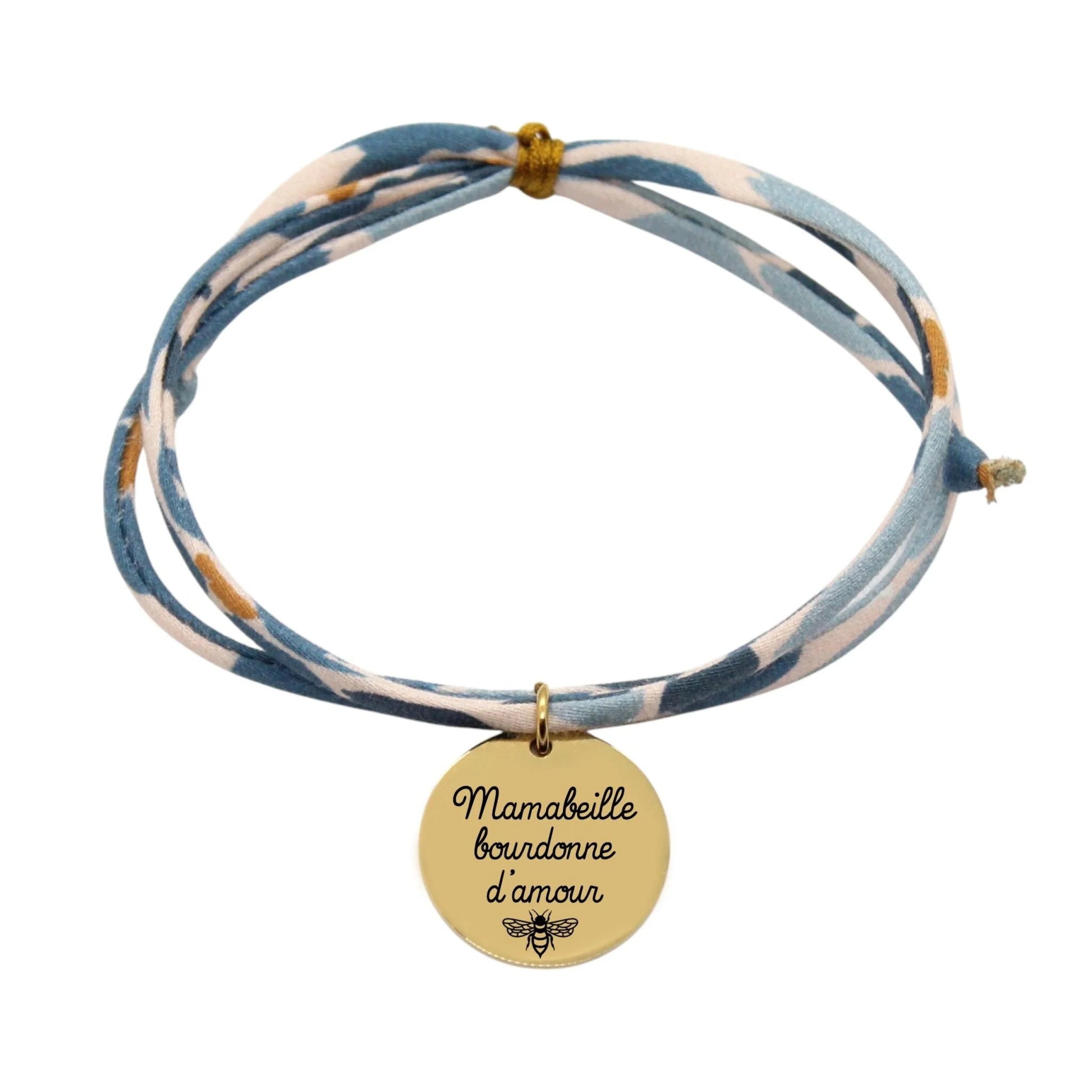 Bracelet liberty personnalisé cordon UNE Florie Fjord bleu - Nemeti Bijoux