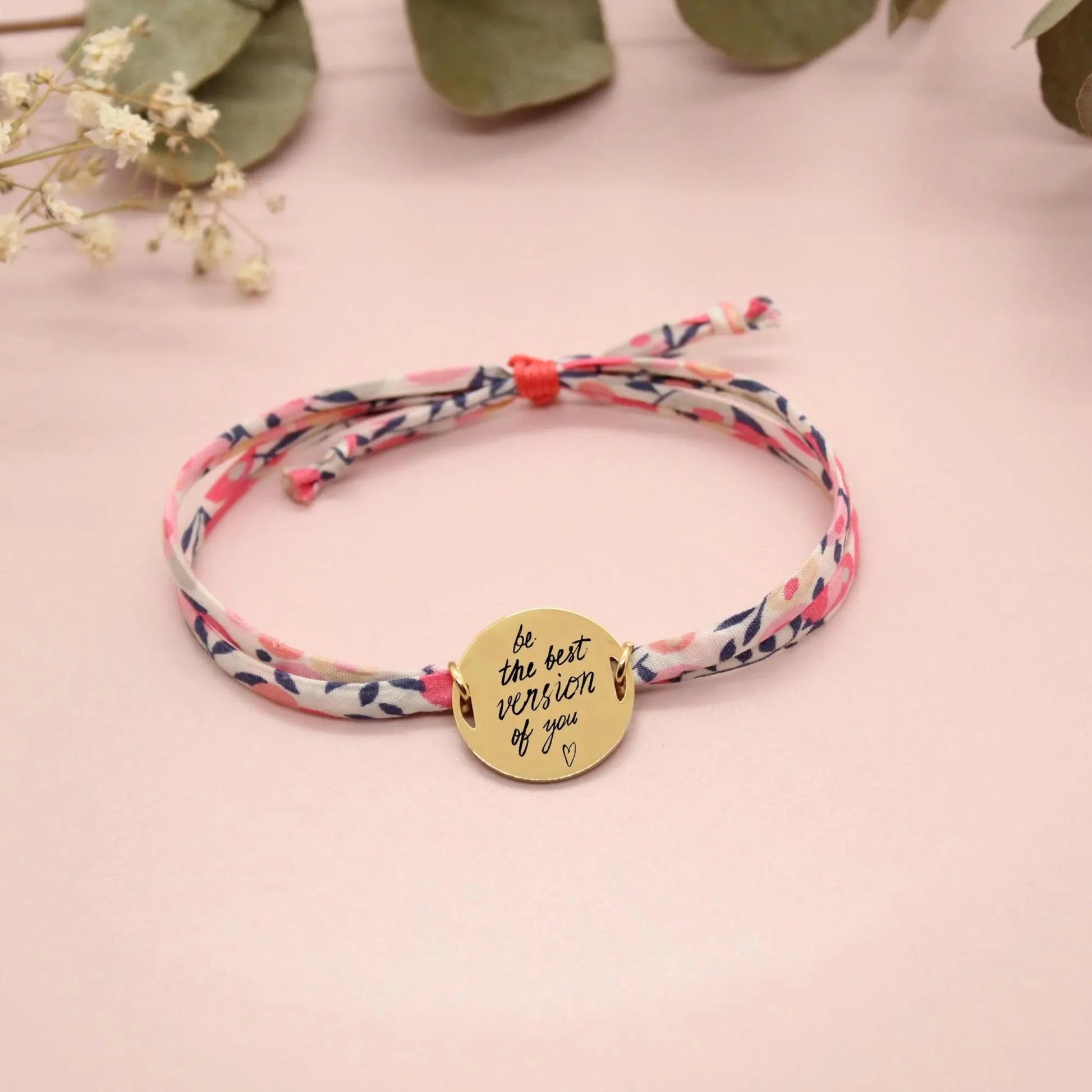 Bracelet liberty personnalisé cordon wiltshire corail saumon pois de senteur - Nemeti Bijoux