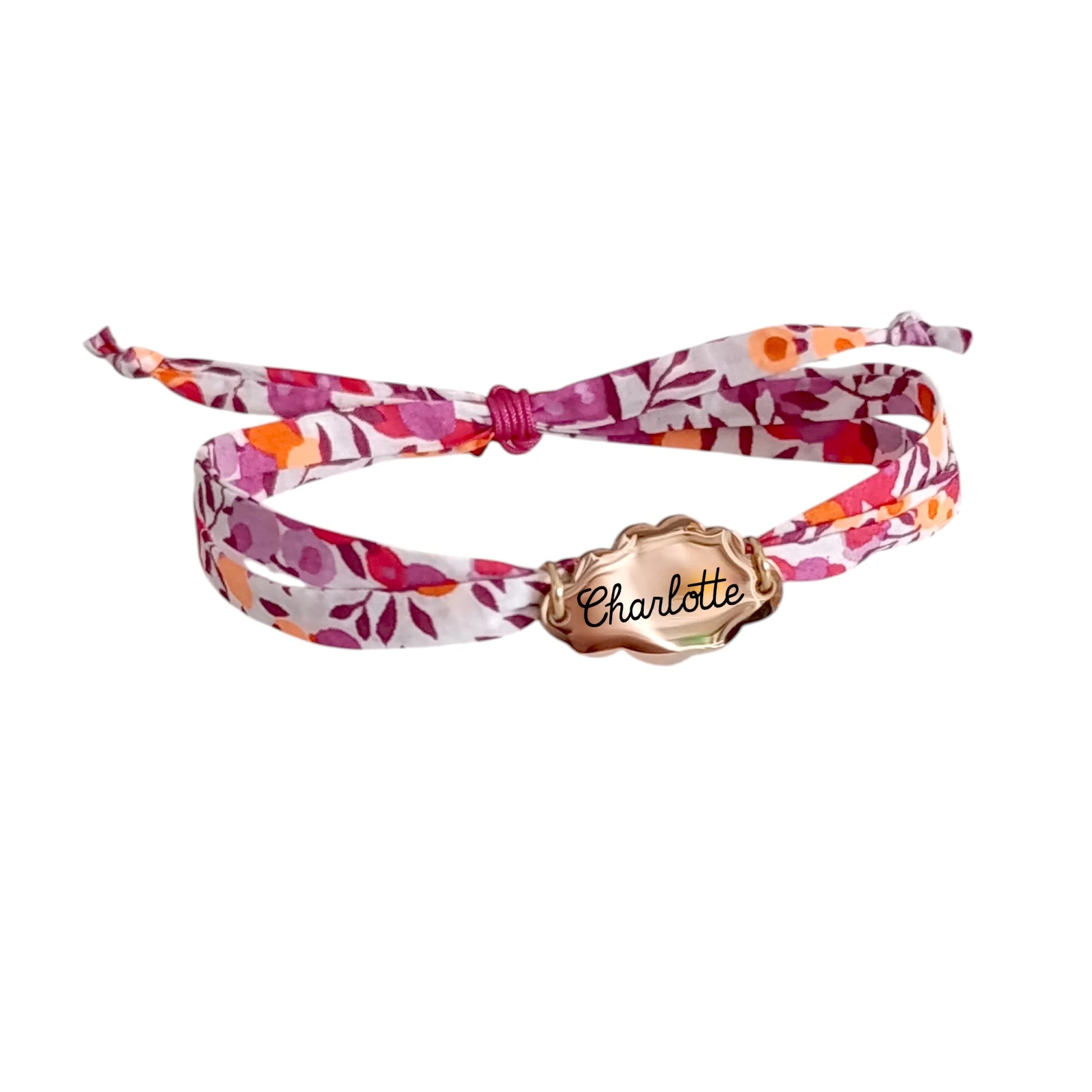 Bracelet liberty personnalisé cordon Wiltshire Hibiscus fluo - Nemeti Bijoux