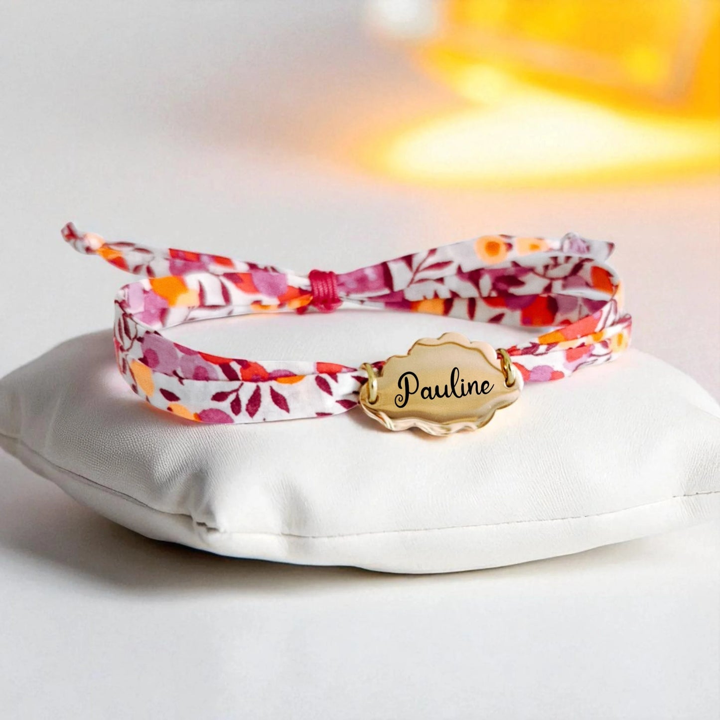 Bracelet liberty personnalisé cordon Wiltshire Hibiscus fluo - Nemeti Bijoux
