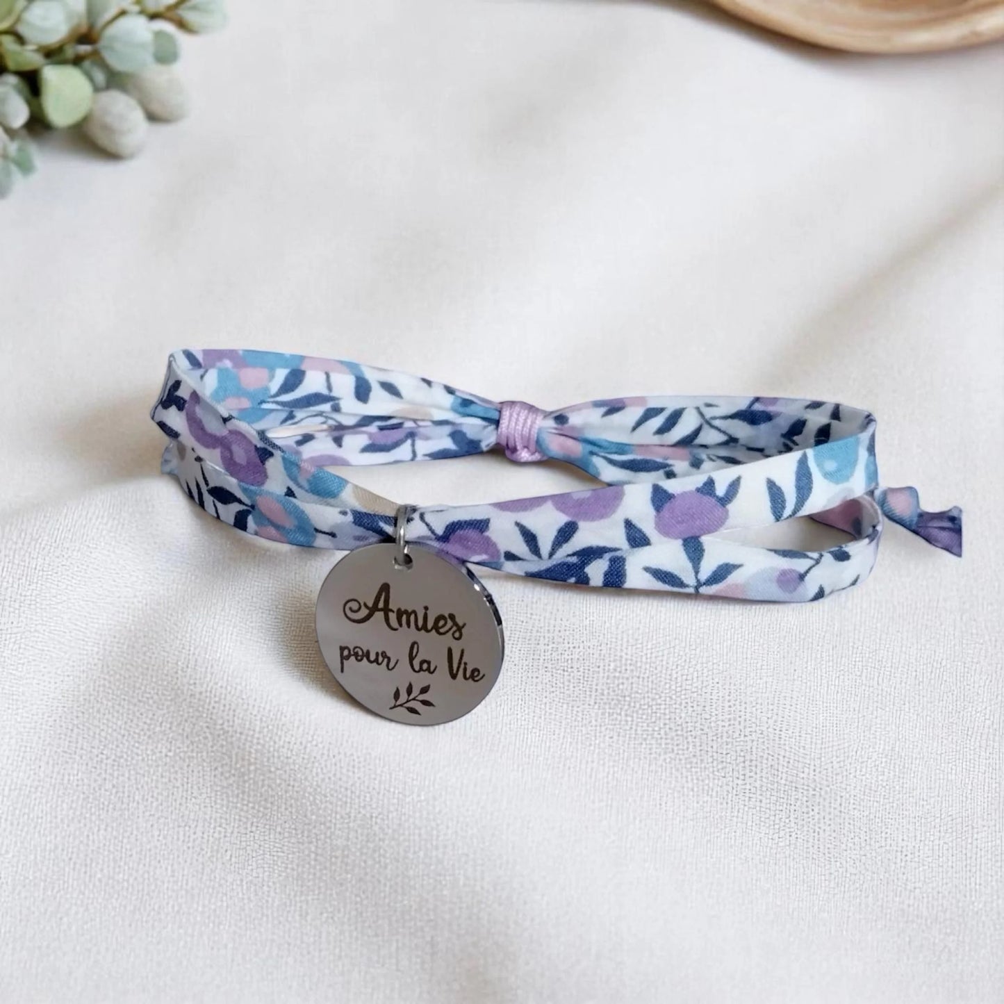 Bracelet liberty personnalisé cordon Wiltshire Lilas mauve - Nemeti Bijoux