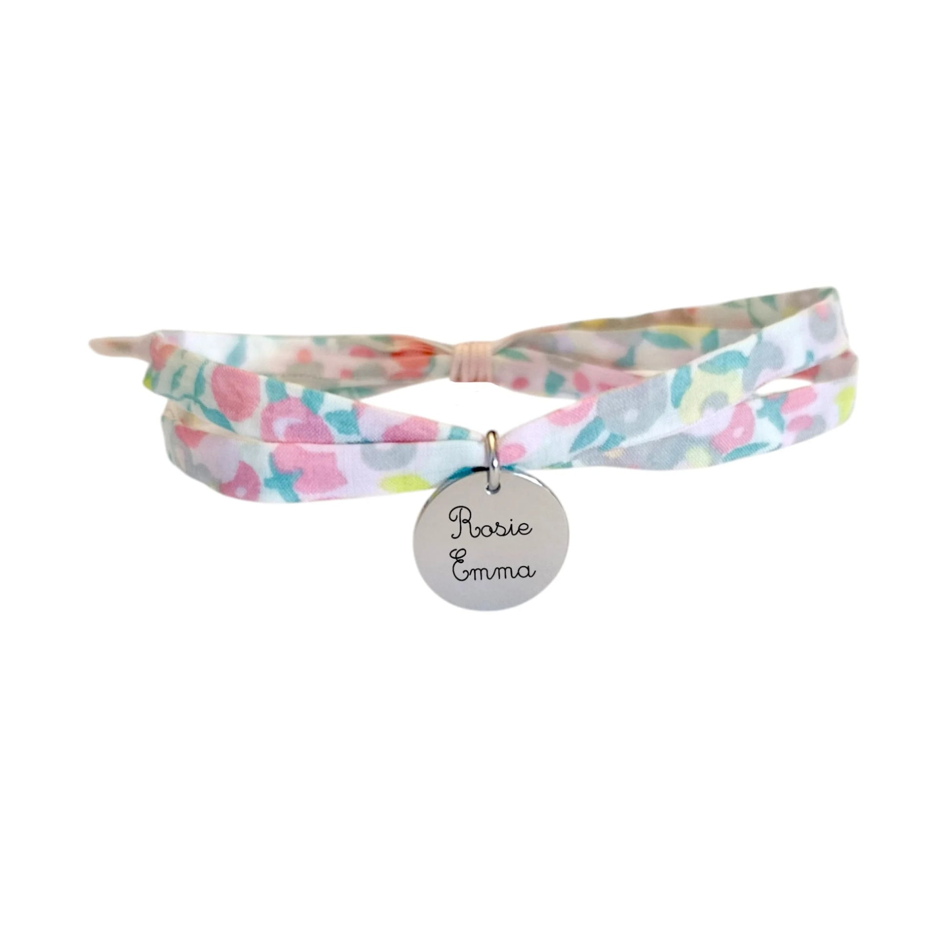 Bracelet liberty personnalisé cordon Wiltshire macaron - Nemeti Bijoux
