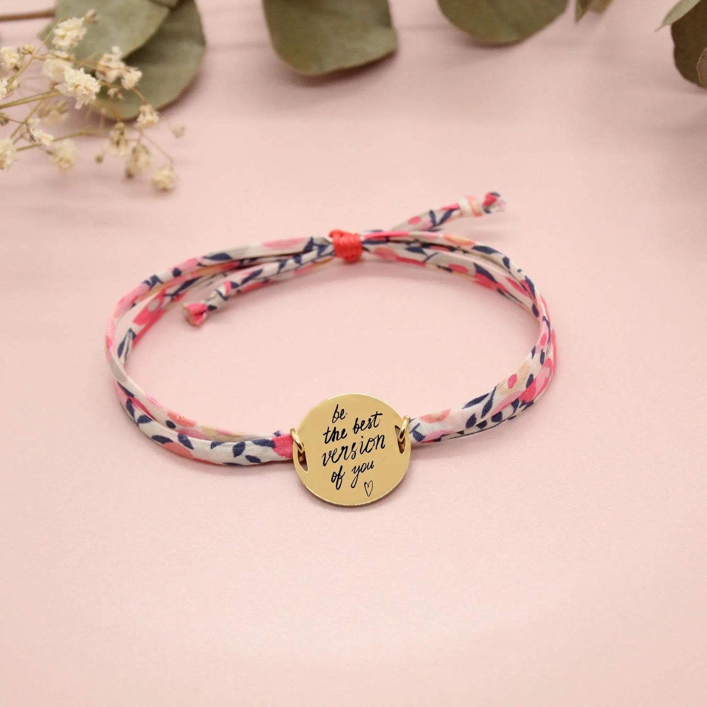 Bracelet liberty personnalisé cordon wiltshire corail saumon pois de senteur - Nemeti Bijoux