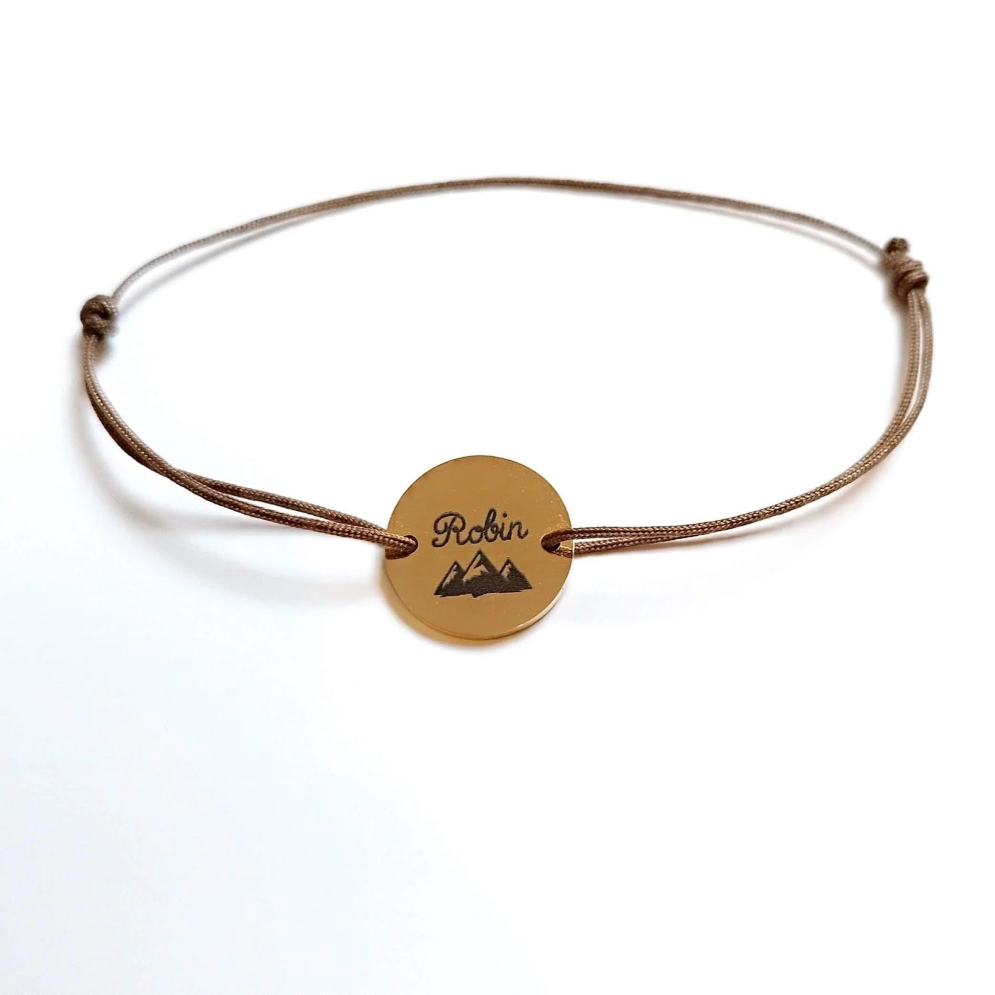 Bracelet personnalisé cordon tressé et médaille 15mm pastille - Nemeti Bijoux