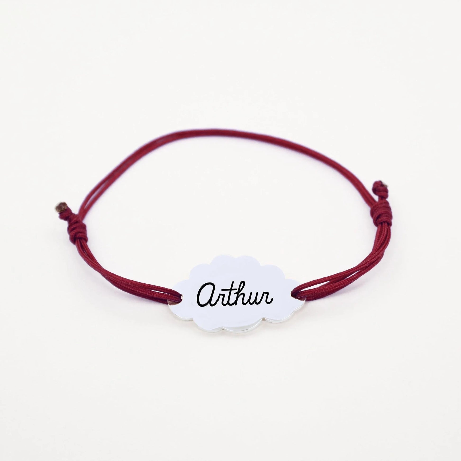 Bracelet personnalisé cordon tressé et médaille nuage gravée - Nemeti Bijoux